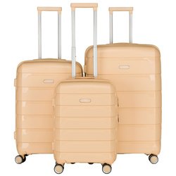 Zestaw walizek w beżowym kolorze wykonanych z polipropylenu z wysuwanymi rączkami - Peterson