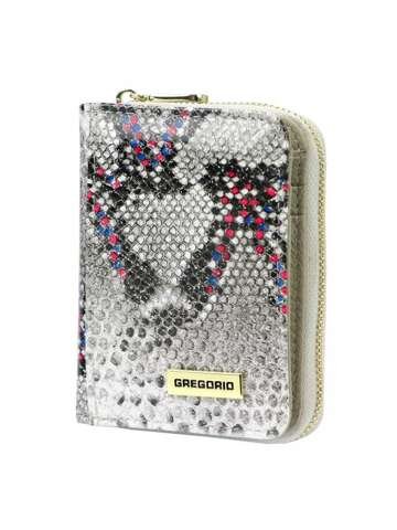 Portfel Damski Gregorio SN-125 Skórzany Popiel i Róż z Zabezpieczeniem RFID i Złotymi Zdobieniami
