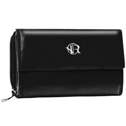 Modny, skórzany portfel damski na zatrzask w czarnym kolorze - Rovicky