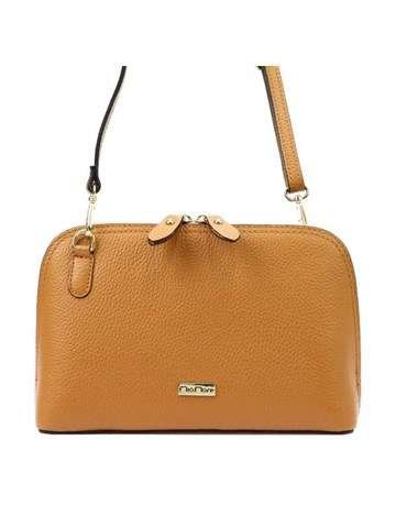 Torebka Damska MiaMore 01-043 DOLLARO Skórzana Listonoszka Camel Złote Okucia Organizer