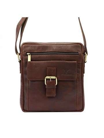 Saszetka Męska Money Kepper HN7692 Skóra Naturalna Brązowa Crossbody Regulowany Pasek