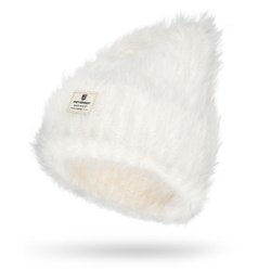 Biała czapka damska beanie wykonana z nylonu, pokryta fakturą imitującą futerko - Peterson