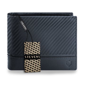 Portfel Męski STEVENS Skórzany 100% Skóra Naturalna Ochrona RFID Poziomy Czarny PREMIUM TH