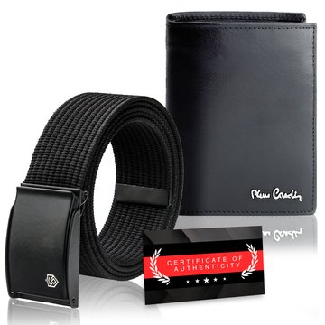 Zestaw Prezentowy Portfel Skórzany Pierre Cardin RFID Pasek Parciany STEVENS Certyfikat