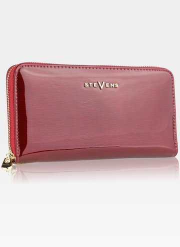 PORTFEL DAMSKI  SKÓRZANY LAKIEROWANY STEVENS RFID Czerwona Błyskotka