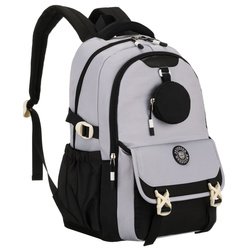 Szaro-czarny plecak szkolny z poliestru z dodatkową saszetką - Peterson