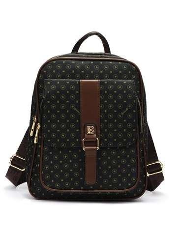 Plecak Damski BRICIOLE 4136 Eko-Skóra Czarno-Brązowy Średni Z Złotymi Okuciami