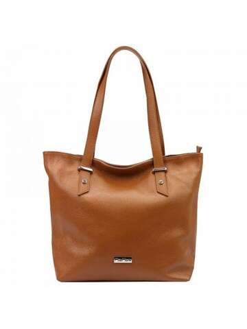 Torebka Skórzana MiaMore 01-058 DOLLARO Shopperbag Ciemny Camel Naturalna Duża Na Ramię