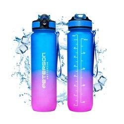 Różowo-niebieska butelka na wodę ze słomką wykonana z tritanu - Peterson