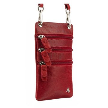 Męska Skórzana Pouch na Podróże Visconti S-4 z Trzema Kieszeniami na Zamek Czerwona