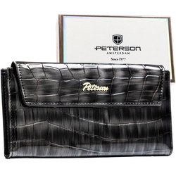 Szary portfel damski ze skóry ekologicznej zamykany na zatrzask - Peterson