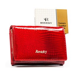 Średni, czerwony portfel damski ze skóry naturalnej zamykany zatrzaskiem - Rovicky