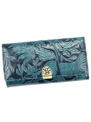 Portfel Damski Gregorio HL-102 Błękitny Poziomy Duży Skóra Naturalna i Ekologiczna RFID Secure