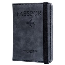 Czarne etui na paszport ze skóry ekologicznej zamykane gumką - Peterson