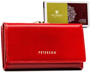 Zgrabny skórzany portfel damski w czerwonym kolorze - Peterson