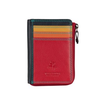 Portfel Skórzany Visconti RB110 Czarno Czerwony– Etui na Karty z Kieszenią na Monety i Zapięciem na Zamek