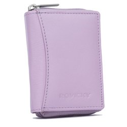 Pionowy, damski portfel ze skóry naturalnej w jasnym, fioletowym kolorze - Rovicky