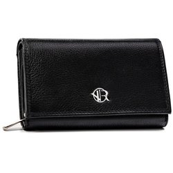 Skórzany, pojemny portfel damski w czarnym kolorze wyposażony w system RFID - Rovicky