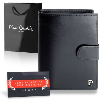 Pierre Cardin Pionowy Portfel RFID z Naturalnej Skóry Torebka Prezentowa i Certyfikat