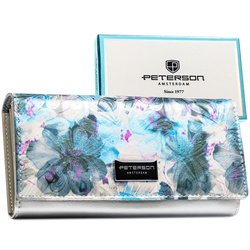 Wielokolorowy, duży portfel damski ze skóry ekologicznej i naturalnej zamykany zatrzaskiem - Peterson