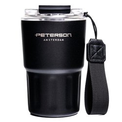 Czarny kubek termiczny ze stali nierdzewnej z podwójnymi ściankami - Peterson