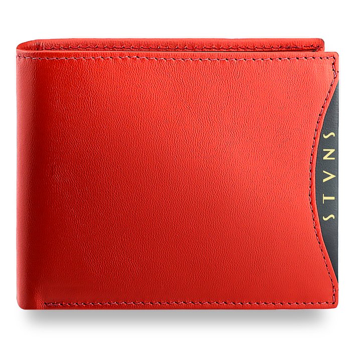 Portfel Męski Skórzany STEVENS Ochrona RFID Czerwony + Czarny Młodzieżowy