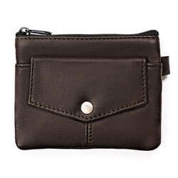 Etui ze skóry naturalnej w ciemno brązowym kolorze z kieszonkami na suwak