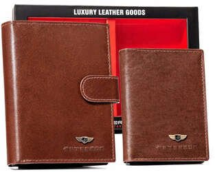 Zestaw prezentowy skórzany portfel męski etui na karty i brelok Peterson