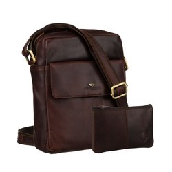 Skórzana listonoszka męska w brązowym kolorze z saszetką w zestawie - Peterson