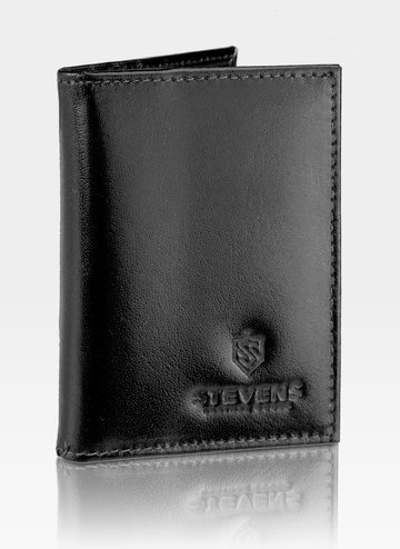 STEVENS Małe skórzane etui na karty i dokumenty cienkie slim Czarne