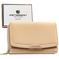 Beżowy portfel damski ze skóry ekologicznej w orientacji poziomej - Peterson