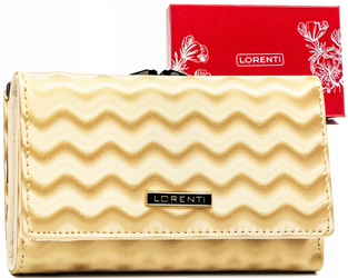 Skórzany portfel damski na bigiel i zatrzask ze wzorem fal Lorenti