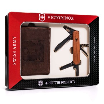 Zestaw prezentowy skórzany portfel męski i scyzoryk Peterson
