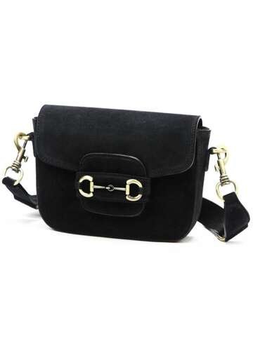 Torebka Damska Skórzana Zamszowa Luka 20-095-02 Czarna Listonoszka Mała