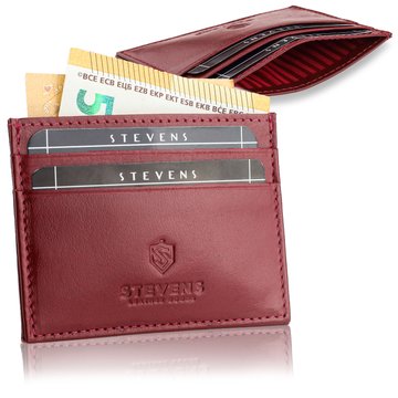 Etui Skórzane Na Karty SLIM Portfe  Cardholder Stevens Czerwone