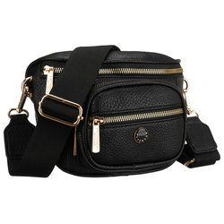 Czarna saszetka damska ze skóry ekologicznej, zamykana suwakiem i zawieszona na regulowanym pasku - Peterson