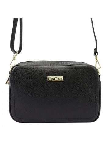 Torebka Skórzana MiaMore Czarna Listonoszka Złote Okucia MiaMore 01-063