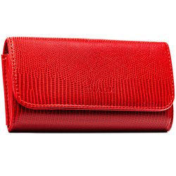 Czerwony, poziomy portfel damski ze skóry ekologicznej zamykany zatrzaskiem - 4U Cavaldi
