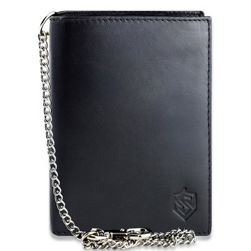 Portfel Męski Skórzany STEVENS z Łańcuszkiem RFID Pionowy Duży Czarny
