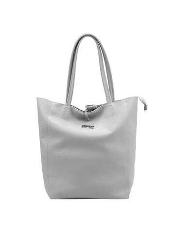 Torebka Skórzana MiaMore Popiel Shopperbag Naturalna Skóra Mieści A4 Z DOLLARO