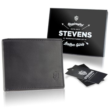 Portfel Męski STEVENS Skórzany SLIM mały poręczny Czarny RFID SECURE