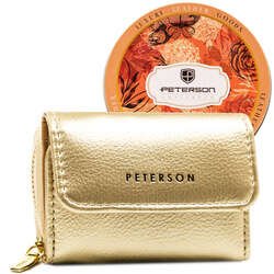 Złoty damski portfel RFID z zatrzaskiem - Peterson