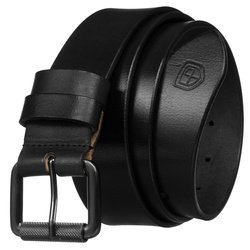 Czarny, skórzany pasek męski z tradycyjną klamrą - Peterson