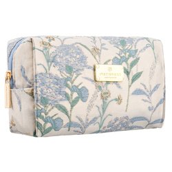 Kosmetyczka z poliestru w błękitnym kolorze, jednokomorowa i ozdobiona kwiatowym wzorem - Peterson