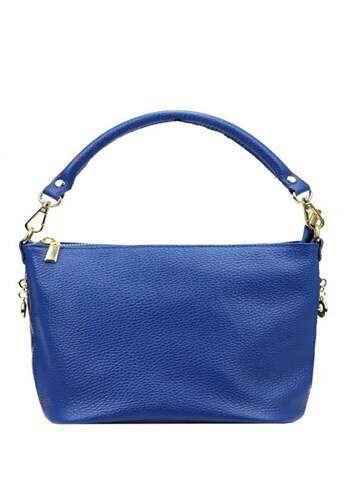 Torebka Skórzana Patrizia Elegancka Niebieska Złote Okucia Mała Na Ramię Do Ręki