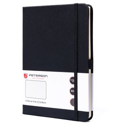 Czarny notes w formacie B6 zadrukowany w linie, wyposażony w gumkę zamykającą - Peterson