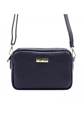 Torebka Skórzana MiaMore Dollaro Listonoszka Granatowa Ze Skóry Naturalnej Z Złotymi Okuciami