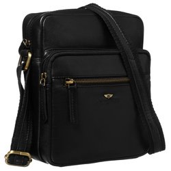 Miejska, czarna torba męska ze skóry naturalnej zawieszona na regulowanym pasku - Peterson