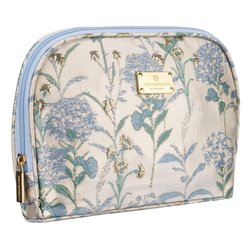 Błękitno-beżowa kosmetyczka podróżna z materiału syntetycznego zdobiona kwiatami - Peterson
