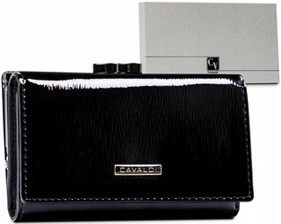 Duży portfel damski ze skóry naturalnej zamykany na bigiel i zatrzask 4U Cavaldi